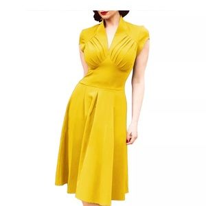 Large Retro Vintage Pin up yellow summer dress